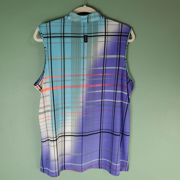 Jamie Sadock Pippin Group Aqua Grid Print Top Sleeveless Golf Tank Top Size XL - Picture 2 of 8